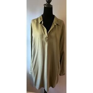 Velvet Heart Women's Large Green Tencel Pocketed Long Sleeve Shirt Dress